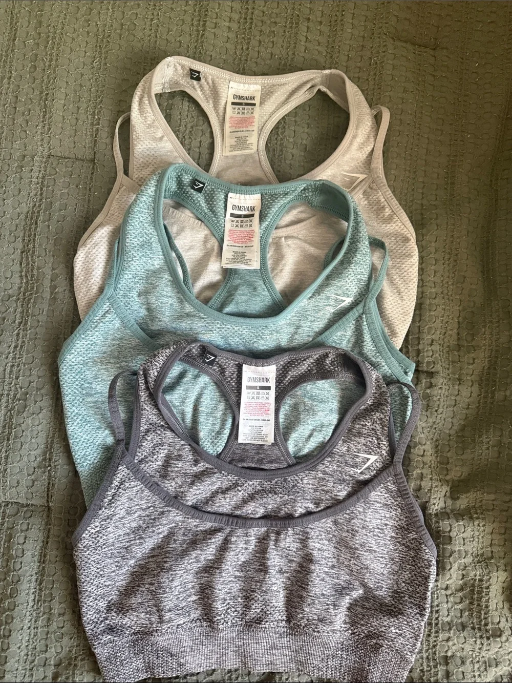 Gymshark Racerback Sports Bras - Cream, Teal, Gray, Charcoal - Picture 1 of 3